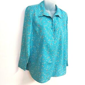 🛍3 for $25- Talbots Turquoise Shirt with Mini Flowers, Size Small🛍
